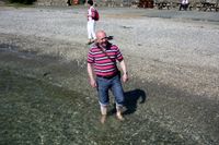 Lord George makes a refreshing footbath at Polgwidden Cove